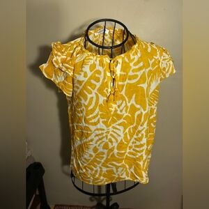 size small  yellow shirt womens top blouse floral print summer Hawaiian